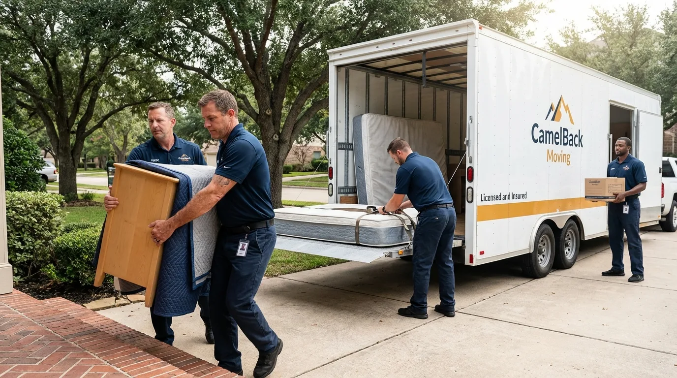 Crew loading residential truck for cross-state move from Western Springs, IL