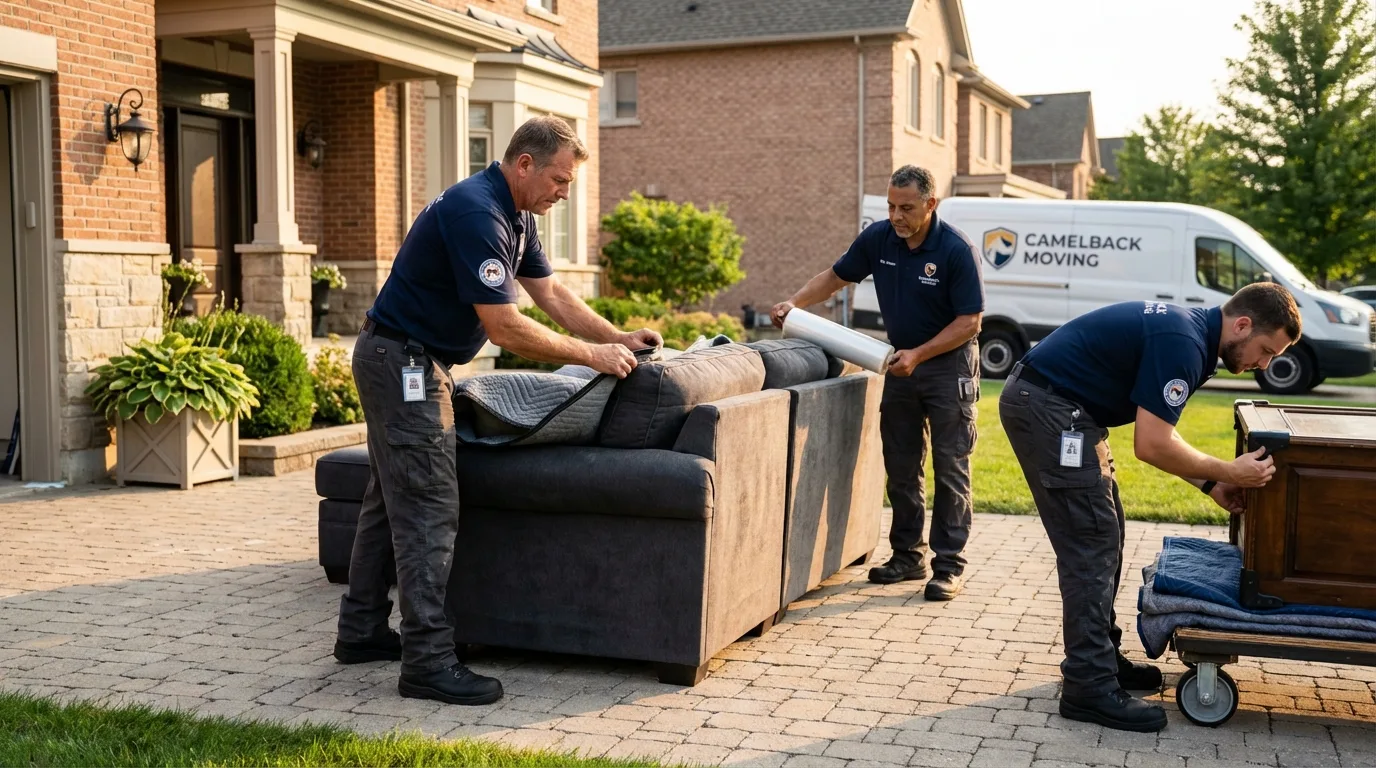 Large estate moving crew wrapping furniture in Western Springs, IL
