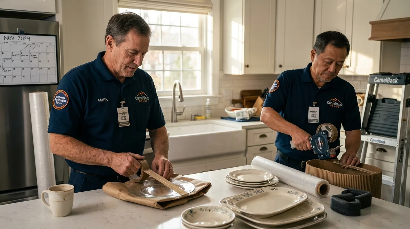 Professional crew packing kitchen dishware in Western Springs, IL